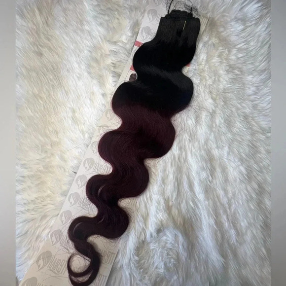 26 Inch Body Wave Black & Red Human hair Clip in Extensions - Picture 1 of 5